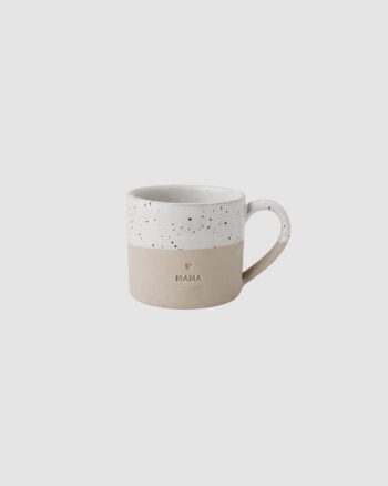 Tasse Maman Eulenschnitt en grès beige et blanc fabriquée au Portugal