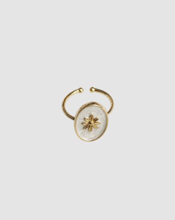 Bague Jolie Fleur plaqué or avec fleur dorée et médaillon nacré