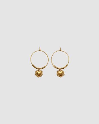 Boucles d’oreilles Cœur Ex-Voto dorées en acier inoxydable avec anneau de 2 cm environ
