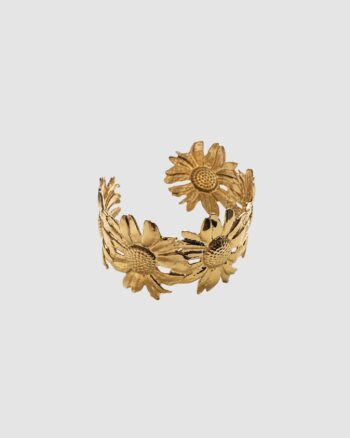 manchette fleurs ajustable acier inoxydable doré