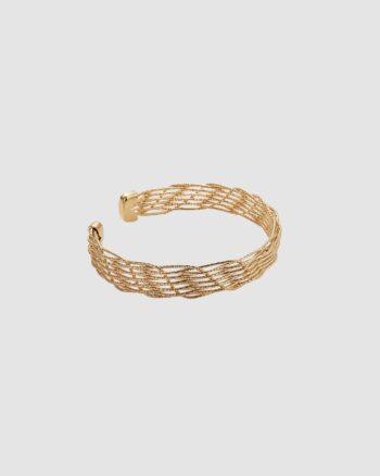 Jonc Léa plaqué or bracelet manchette tressé doré femme porté