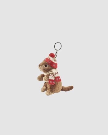 Porte-clés marmotte Hansa 10 cm avec bonnet rouge et écharpe étoiles