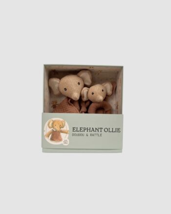 Éléphant Ollie Doudou et Hochet Egmont Toys coffret naissance en coton biologique