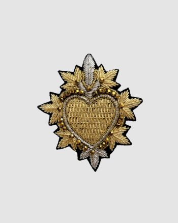 Broche Cœur Divin brodée dorée et argentée