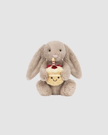Bashful Beige Bunny Birthday Jellycat avec gâteau d’anniversaire