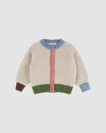 Cardigan bébé tricolore rose Émile et Ida en laine mérinos et coton Mako