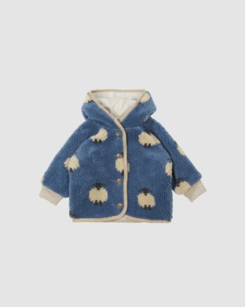 Manteau moumoute mouton bleu bébé Émile et Ida vue de face