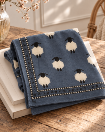 Petit foulard bleu gris à motifs moutons Émile et Ida