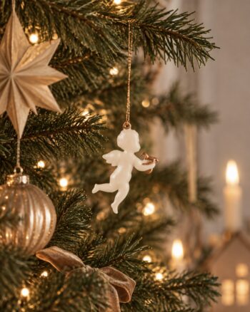 Ornement Ange Harpe Maileg dans un sapin de Noël