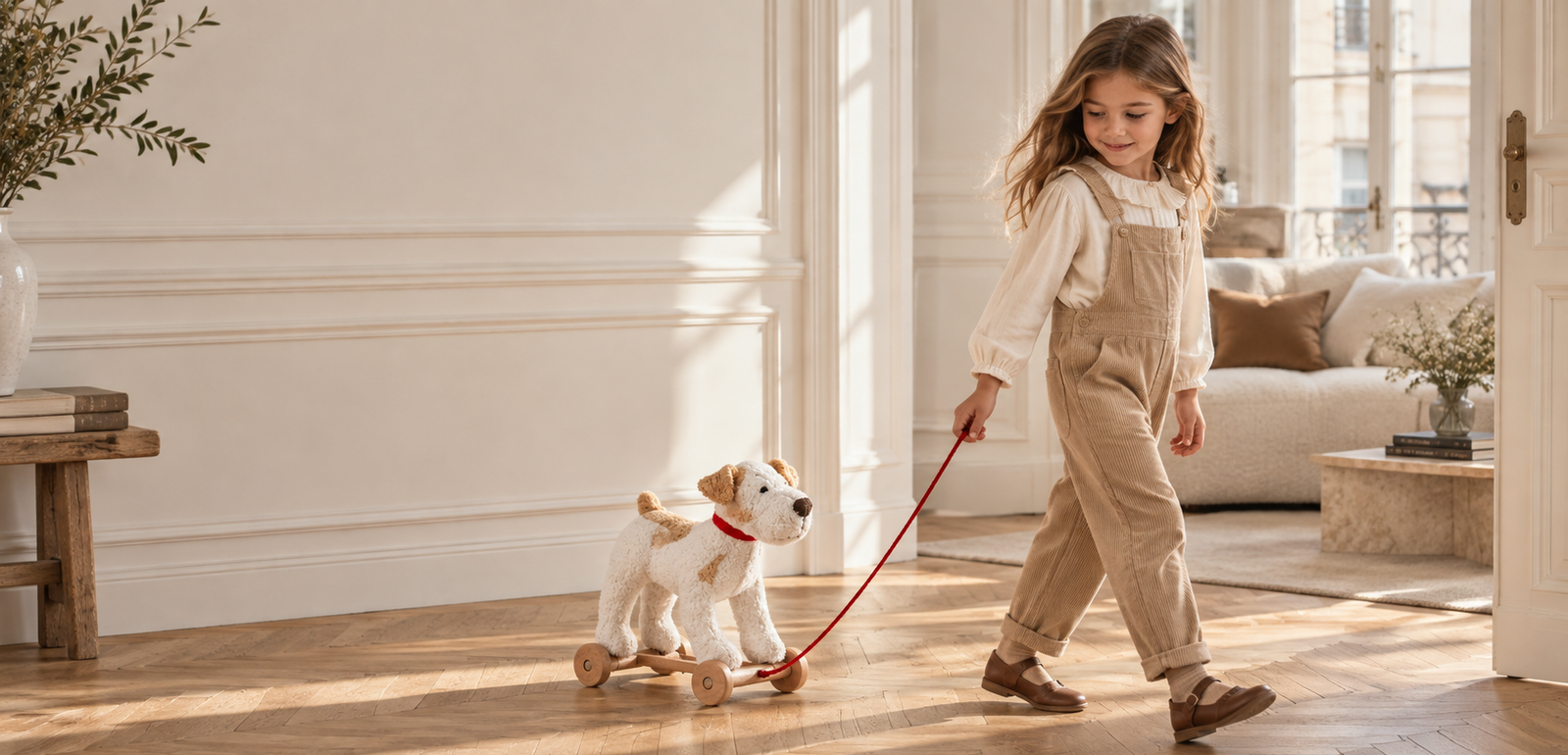 Chien à tirer Egmont Toys dans une chambre d’enfant