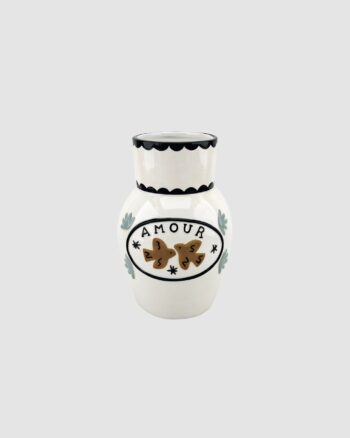 Vase Amour Oiseaux Opjet en céramique écrue avec deux oiseaux caramel