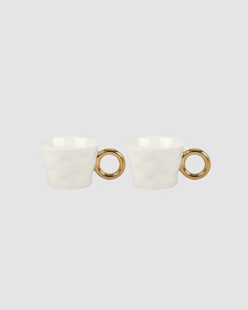 Set de 2 tasses Matins Câlins blanc Opjet avec anses rondes dorées