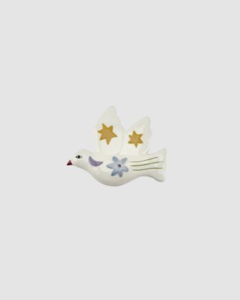 Décoration murale Oiseau Étoile Opjet en céramique blanche avec étoiles jaunes et fleur bleue