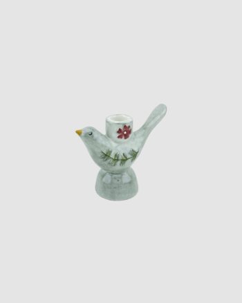 Bougeoir oiseau Opjet vert d’eau fleur rouge référence 019185